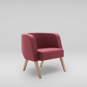 scaun rosu baza de lemn